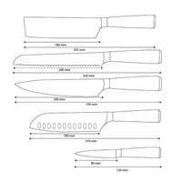Shinrai Knives - Damascus Print Epoxy Sapphire 5-delige Messenset - Koksmes + Broodmes + Nakiri + Santoku + Schilmes