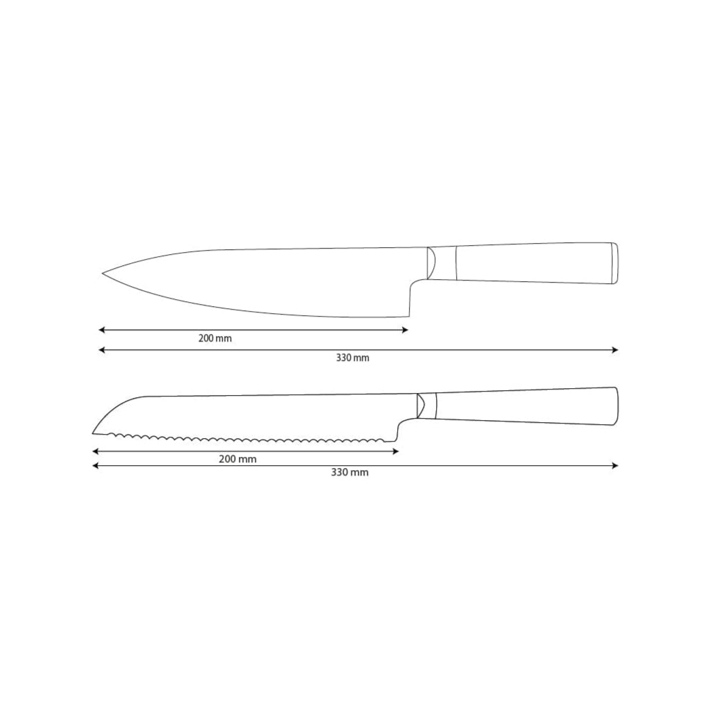 Shinrai Knives - Ensemble de 2 couteaux en damas martelé BR - Couteau de chef + Couteau à pain