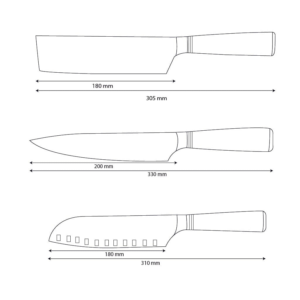 Shinrai Knives - Micarta Jewels 3-delige Messenset - Koksmes + Nakiri + Santoku