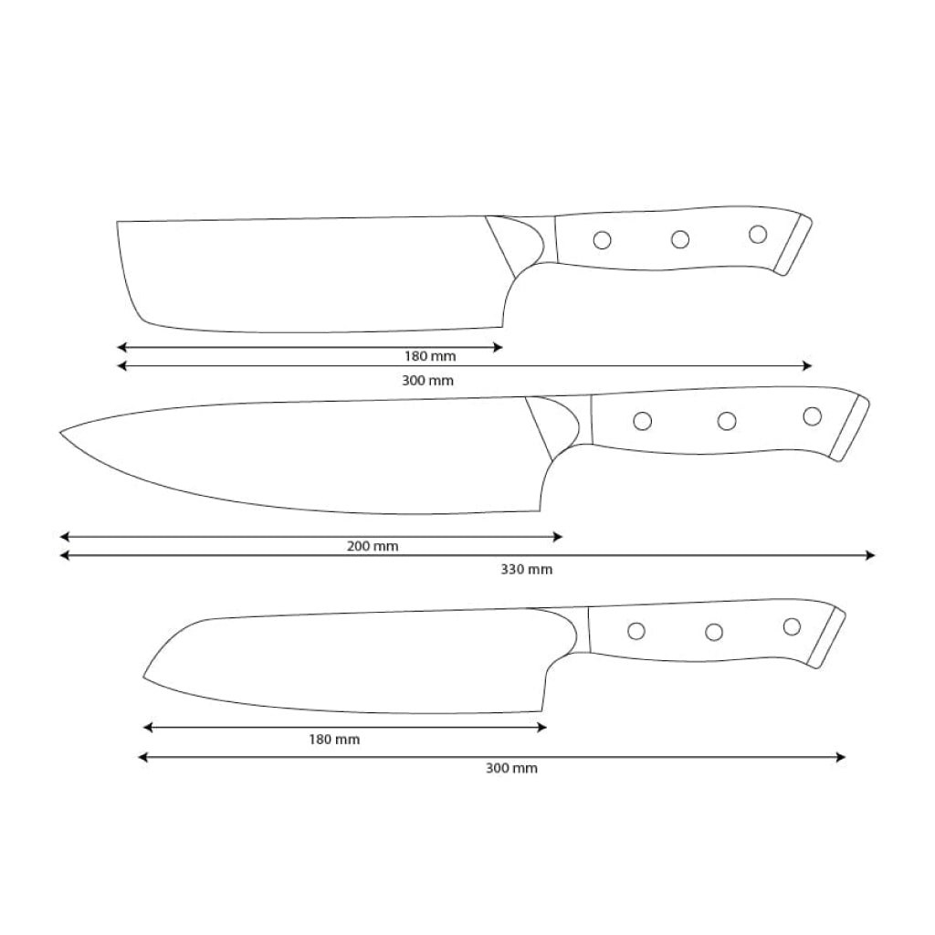 Shinrai Knives - Eclipse 3-delige Damascus Messenset - Koksmes + Nakiri + Santoku
