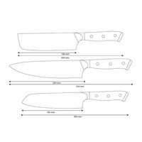 Shinrai Knives - Eclipse 3-delige Damascus Messenset - Koksmes + Nakiri + Santoku