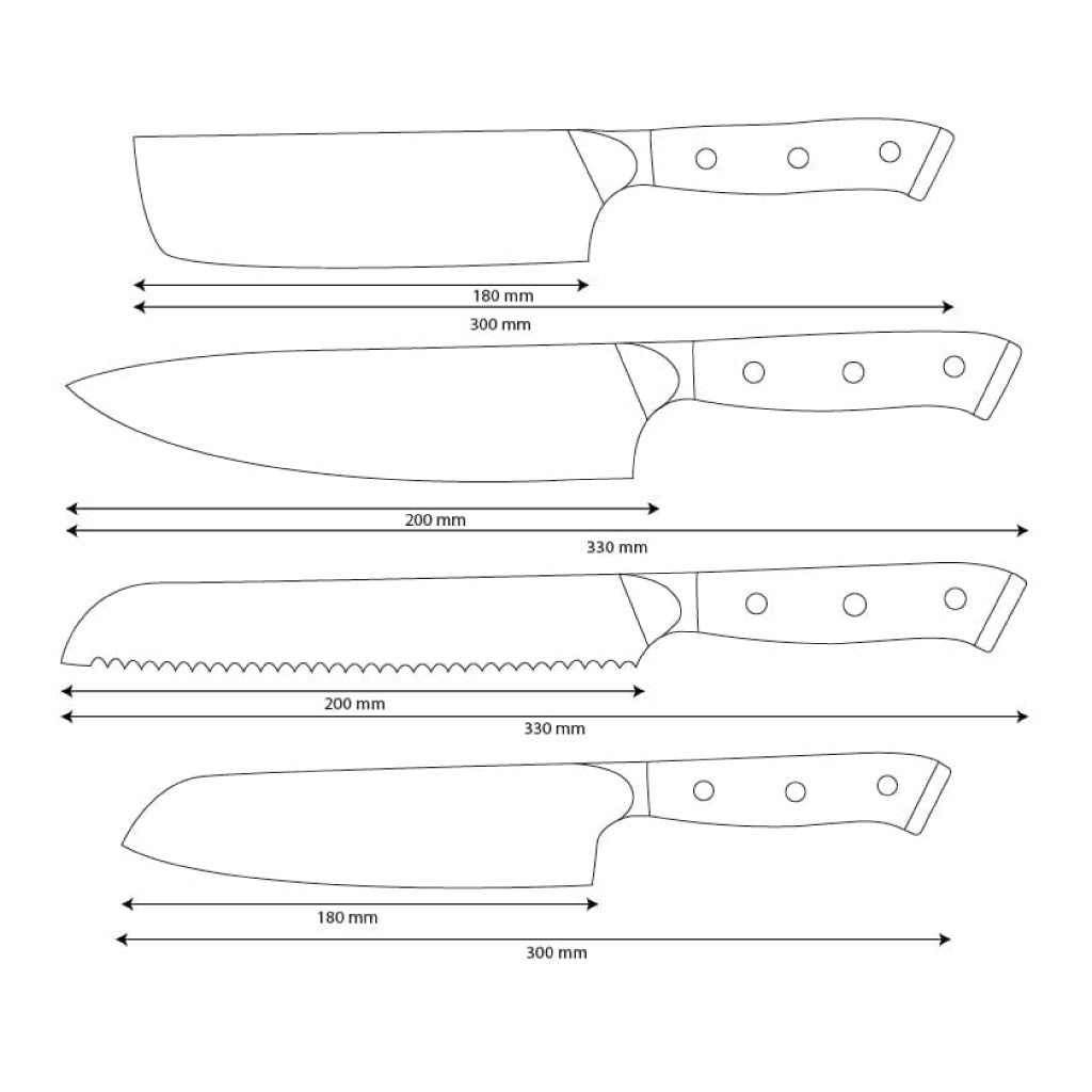 Shinrai Knives - Eclipse 4-delige Damascus Messenset - Koksmes + Nakiri + Santoku + Broodmes
