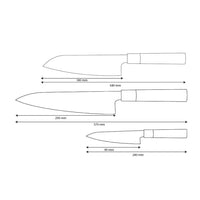 Shinrai Knives - Takumi Kaza 3-delige Damascus Messenset - Koksmes + Santoku + Schilmes