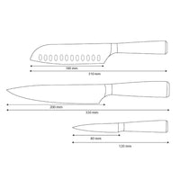 Shinrai Knives - Damascus Print Epoxy Onyx 3-delige Messenset - Koksmes + Santoku + Schilmes