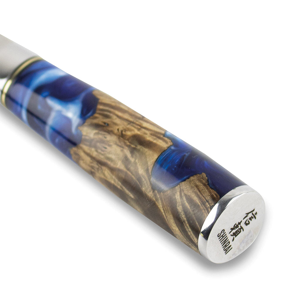 Shinrai Knives - Epoxy Sapphire 6-delige Damascus Messenset + Magnetisch Messenblok Scalae - Acacia hout