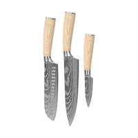 Couteaux Shinrai - Ensemble 3 pièces Akari Damascus Print - Couteau de chef + Santoku + Couteau d'office