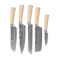 Shinrai Knives - Akari Damascus Print 5-delige set - Koksmes + Broodmes + Nakiri + Santoku + Schilmes
