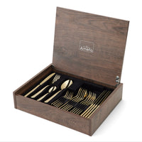 Amefa - Oxford - Coffret de couverts 24 pièces pour 6 personnes, finition or brillant PVD, présenté dans un coffret de luxe.