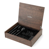 Amefa - Oxford - Coffret de couverts 24 pièces pour 6 personnes, finition PVD noir brillant - Coffret de luxe