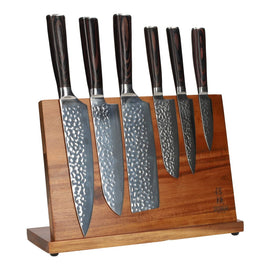 Coffret 6 couteaux inox martelé + support Acacia simple face Bezig met laden...