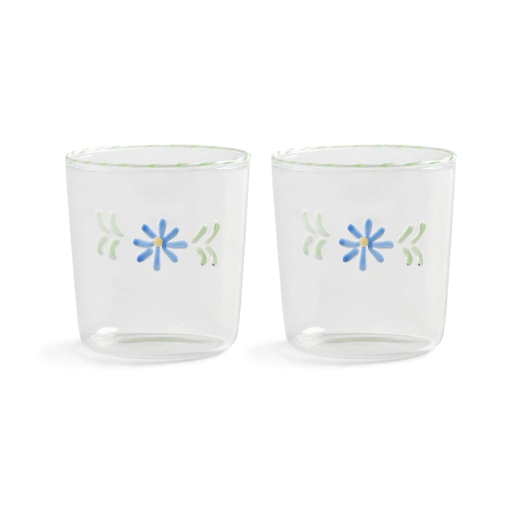 &Klevering - Glas flora blauw set van 2 Drinkglazen &Klevering