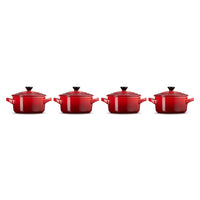 Le Creuset - Set van 4 Mini-Braadpannen Kersenrood 10cm 0,25l Pannenset Le Creuset