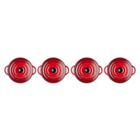 Le Creuset - Set van 4 Mini-Braadpannen Kersenrood 10cm 0,25l Pannenset Le Creuset