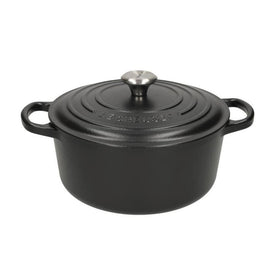 LeCreuset - Rôti- / Faitout Signature rond Noir Mat 22cm 3,3l (intérieur noir) Bezig met laden...