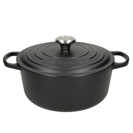 LeCreuset - Rôti- / Faitout Signature rond Noir Mat 26cm 5,3l (intérieur noir) Bezig met laden...