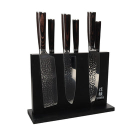 Shinrai Knives - Hammered RVS 6-delige Messenset + Magnetisch Messenblok Dubbelzijdig - Zwart Shinrai Japan - Hammered RVS 6-delige Messenset + Magnetisch Messenblok Dubbelzijdig - Zwart Messenset met blok Shinrai Japan