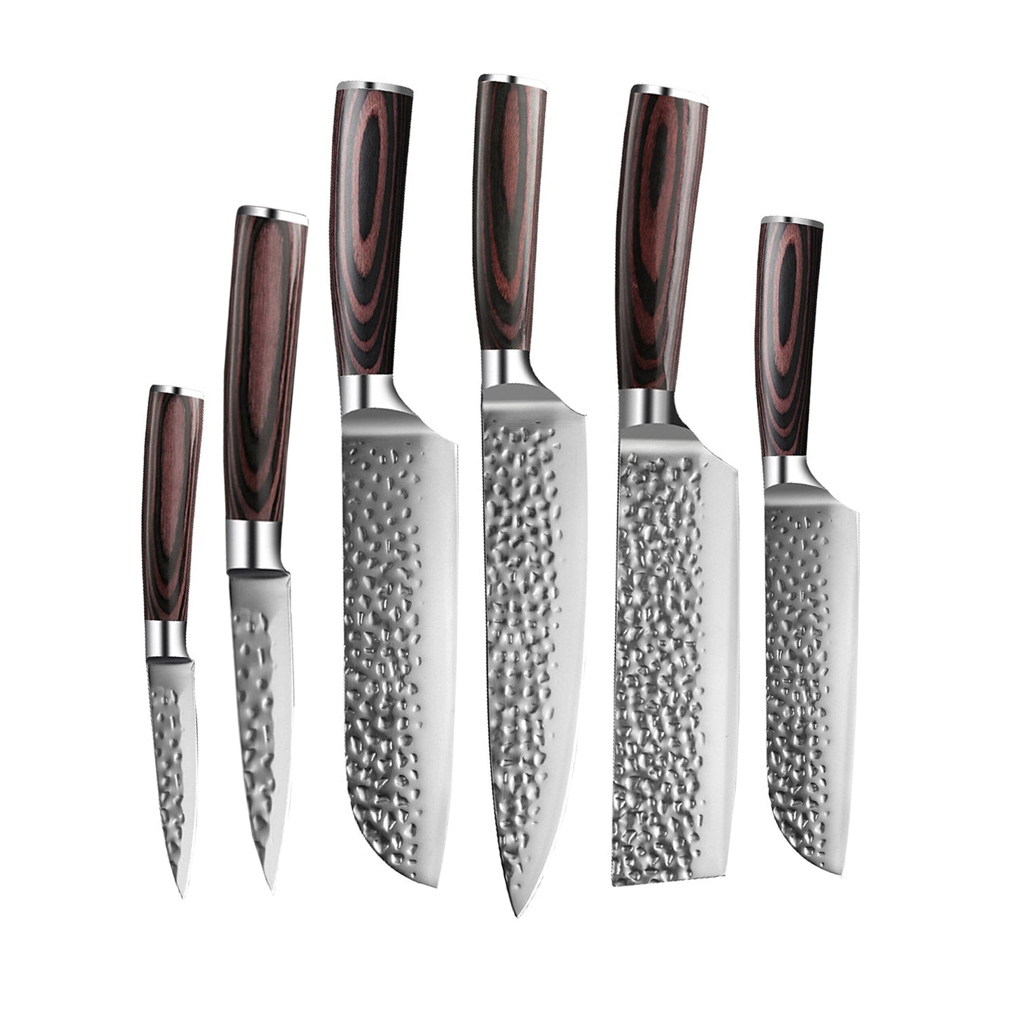 Shinrai Japan - Hammered RVS 6-delige Messenset + Magnetisch Messenblok Dubbelzijdig - Zwart Shinrai Japan