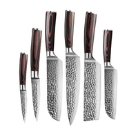 Shinrai Japan - Hammered RVS 6-delige Messenset + Magnetisch Messenblok Dubbelzijdig - Zwart Shinrai Japan