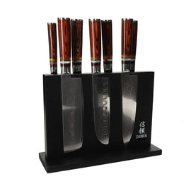 Shinrai Knives - Micarta Jewels 7-delige Damascus Messenset + Magnetisch Messenblok Dubbelzijdig - Zwart Shinrai Japan - Micarta Jewels 7-delige Damascus Messenset + Magnetisch Messenblok Dubbelzijdig - Zwart Messenset met blok Shinrai Japan