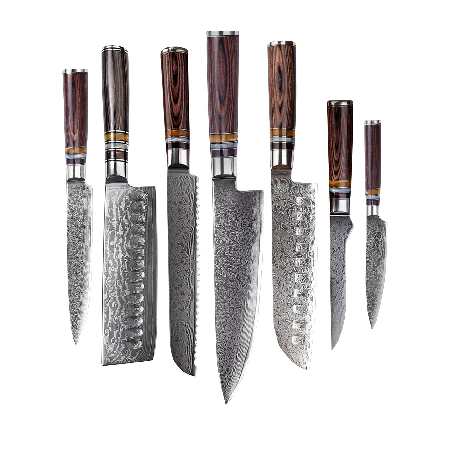 Shinrai Japan - Micarta Jewels 7-delige Damascus Messenset + Magnetisch Messenblok Dubbelzijdig - Zwart Shinrai Japan