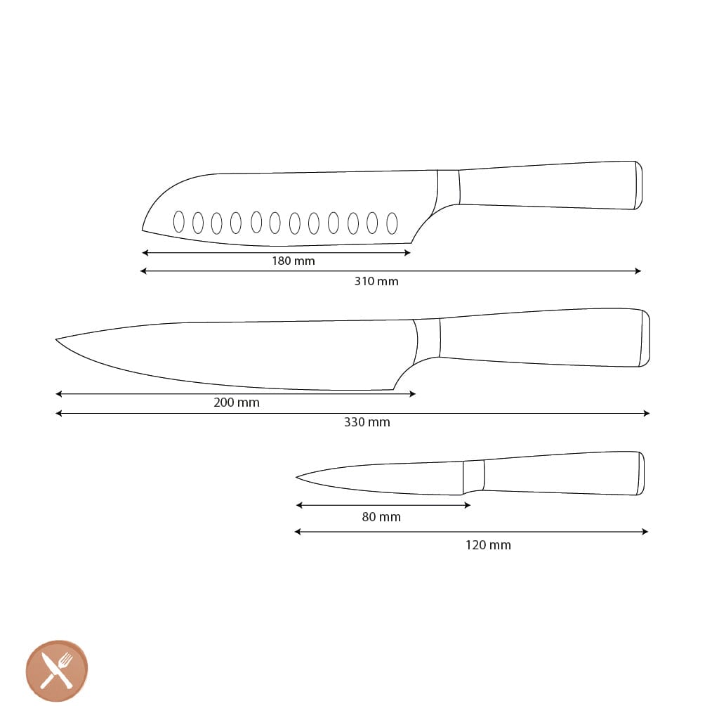 Shinrai Knives - Damascus Print 3-delige Messenset - Koksmes + Santoku + Schilmes Messenset Shinrai Knives