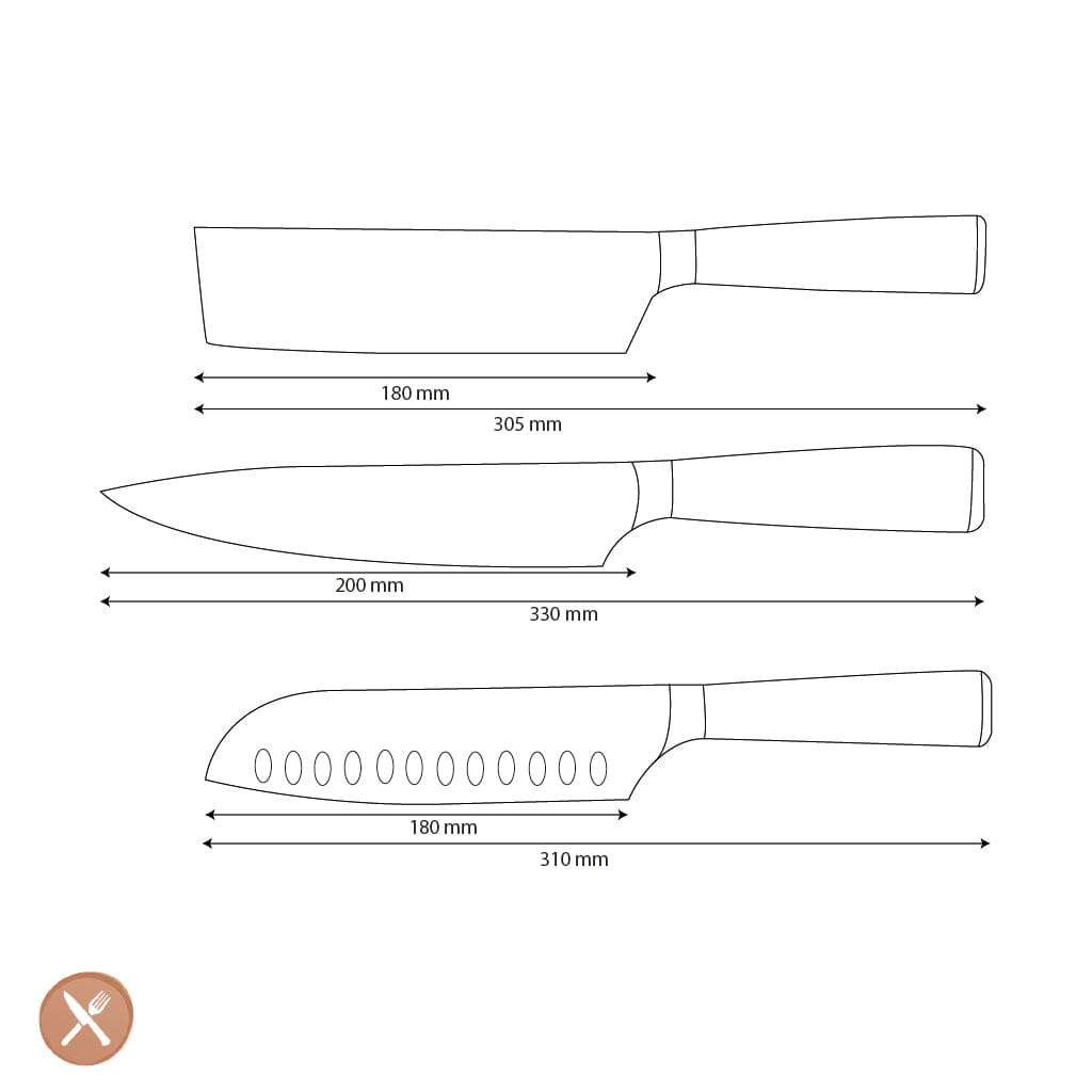 Shinrai Knives - Damascus Print 3-delige Messenset Messenset Shinrai Knives