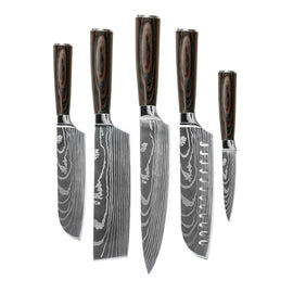 Shinrai Knives - Damascus Print 5-delige Messenset Shinrai Knives - Damascus Print 5-delige Messenset Messenset Shinrai Knives