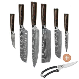 Shinrai Knives - Damascus Print 6-delige Messenset + Gratis Wildschaar Shinrai Knives - Damascus Print 6-delige Messenset + Gratis Wildschaar Messenset Shinrai Knives