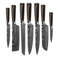 Shinrai Knives - Damascus Print 7-delige Messenset + Messenblok Cito dubbelzijdig Messenset met blok Shinrai Knives