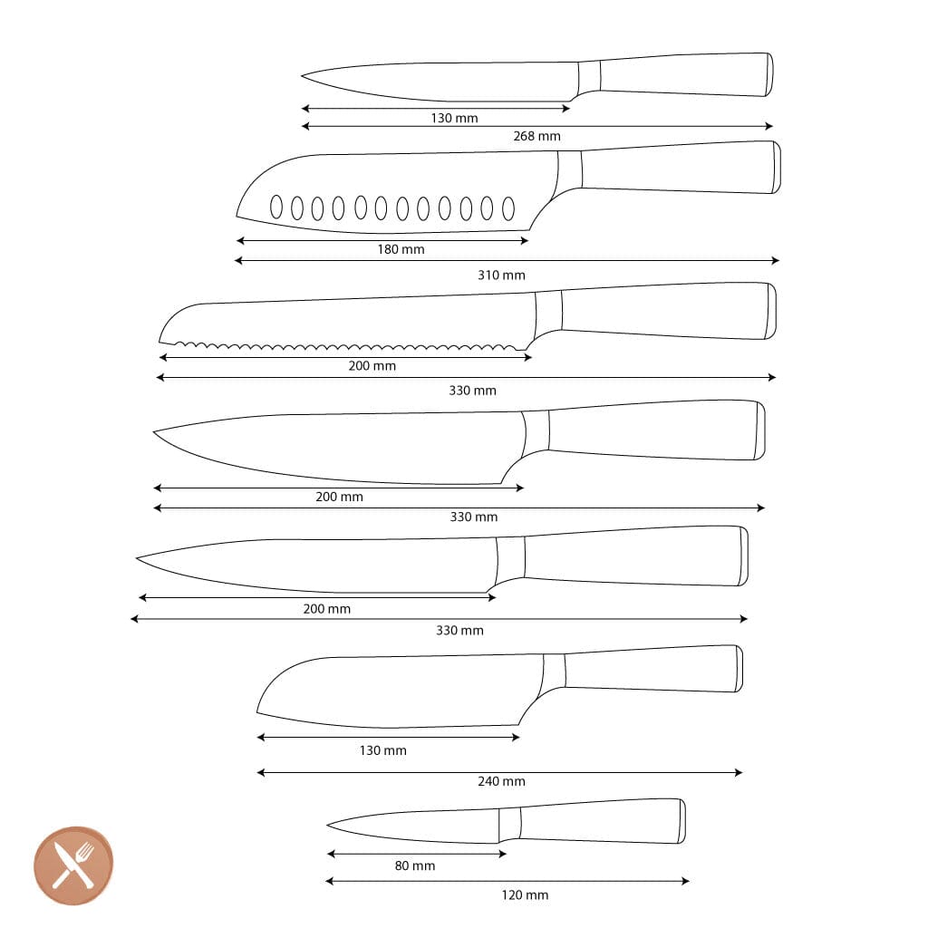 Couteaux Shinrai - Coffret de 7 couteaux à motif damassé