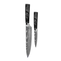 Couteaux Shinrai - Coffret de 2 couteaux en époxy onyx à motif damassé - Couteau de chef + couteau d'office