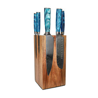 Couteaux Shinrai - Coffret de 6 couteaux Damas Sapphire + Bloc à couteaux - Coffret de couteaux rotatifs avec bloc - Couteaux Shinrai