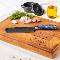 Couteaux Shinrai - Coffret de 6 couteaux Damas Sapphire + Bloc à couteaux - Couteaux Shinrai découpés à l'emporte-pièce