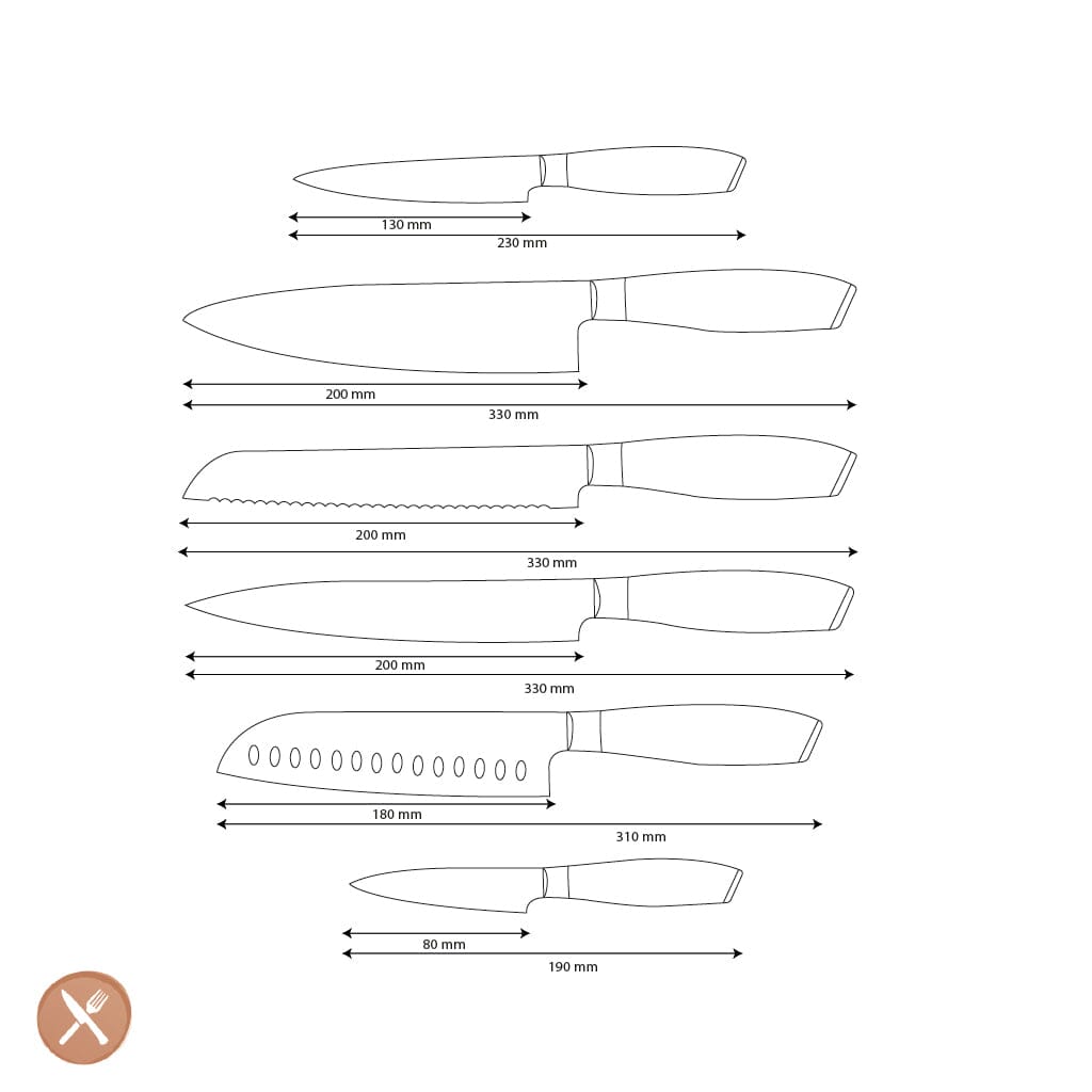Shinrai Knives - Damast Pakka Wood 6-delige Messenset Messenset Shinrai Knives