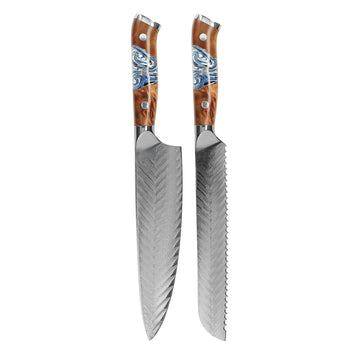 Shinrai Knives - Eclipse 2-delige Damascus Messenset - Koksmes + Broodmes Messenset Shinrai Knives