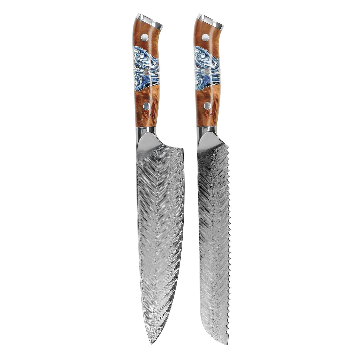 Shinrai Knives - Eclipse 2-delige Damascus Messenset - Koksmes + Broodmes Messenset Shinrai Knives