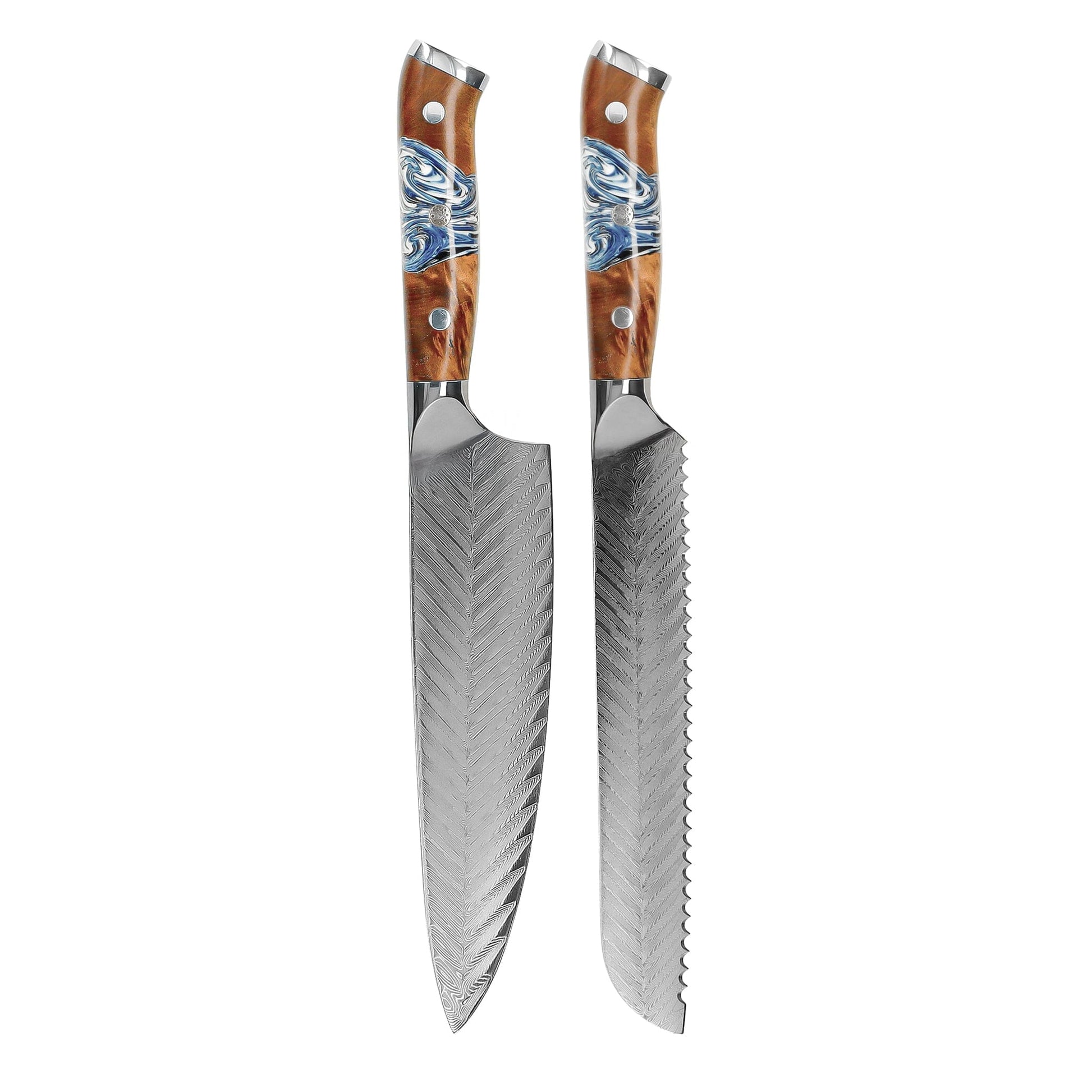 Shinrai Knives - Eclipse 2-delige Damascus Messenset - Koksmes + Broodmes Messenset Shinrai Knives