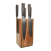 Shinrai Knives - Hammered Damast BR 5-delige Messenset + Messenblok Rotate Messenset met blok Shinrai Knives