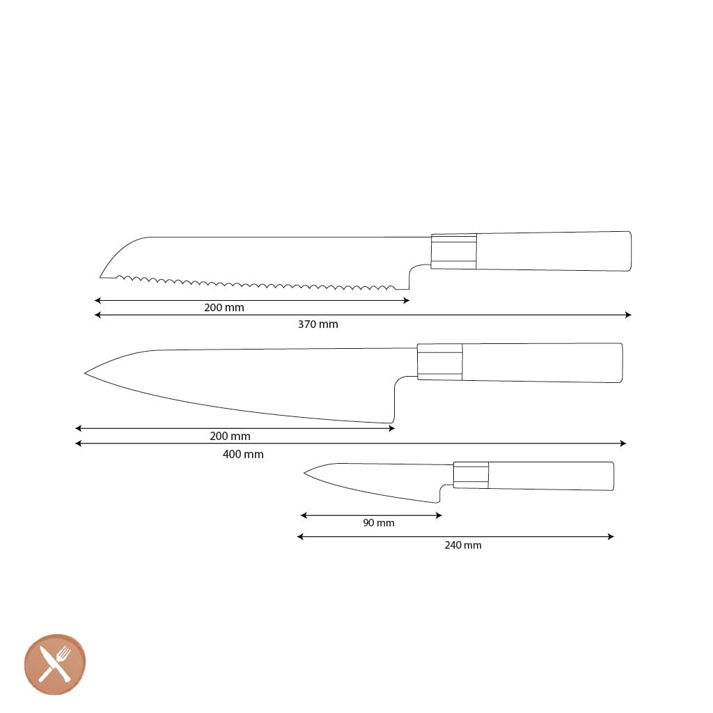 Shinrai Knives - Kurayami 3-delige Damascus Messenset - Koksmes + Broodmes + Schilmes Messenset Shinrai Knives