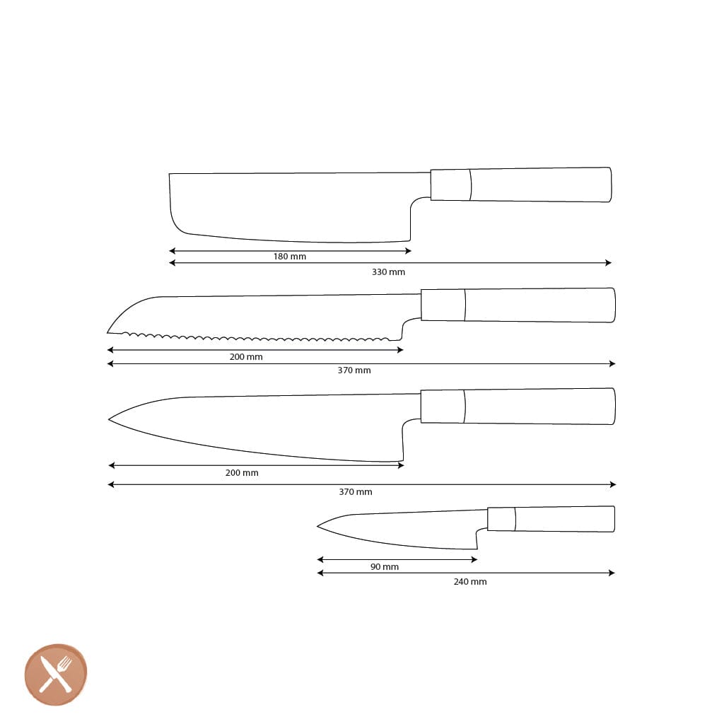 Shinrai Knives - Takumi Kaza 4-delige Damascus Messenset - Koksmes + Broodmes + Nakiri + Schilmes Messenset Shinrai Knives
