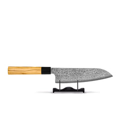Shinrai Knives - Takumi Kaza Damascus Santokumes 18 cm Shinrai Knives - Takumi Kaza 5-delige Damascus Messenset - Koksmes + Broodmes + Nakiri + Santoku + Schilmes Messenset Shinrai Knives