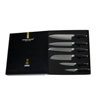 Damast Pakka Wood Series - 6-delige messenset + Acacia houder dubbelzijdig Shinrai Japan