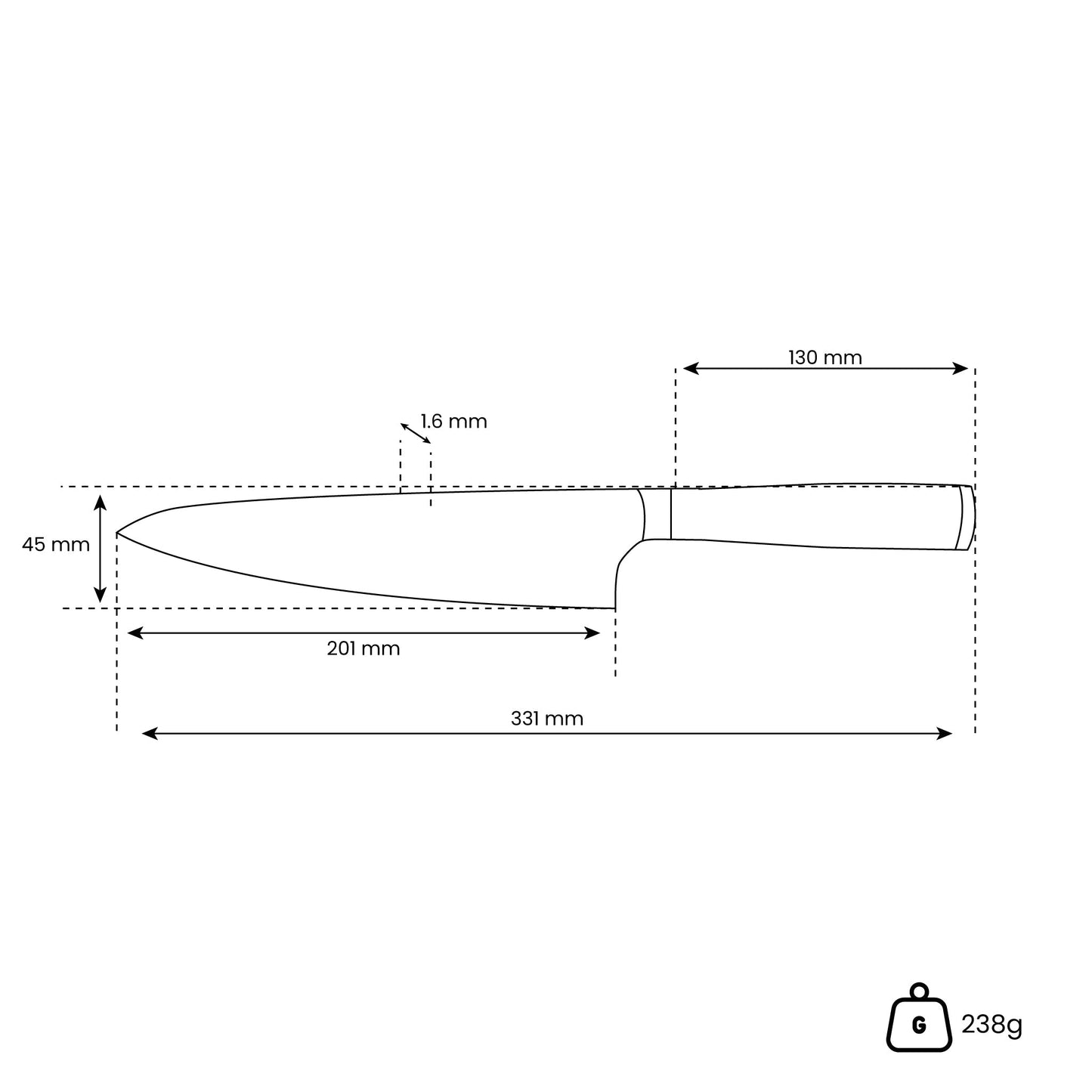 Hammered Damast BR - Damascus Koksmes 20 cm Keukenmessen Shinrai Japan