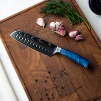 Japanse Damascus Print Epoxy Sapphire - Santoku mes Keukenmessen Shinrai Japan