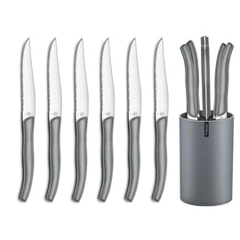 Lou Laguiole - Sky 6 Steakmessen + Messenblok - Grijs Lou Laguiole - 6-pc steak knives in grey block - grey Steakmes Lou Laguiole