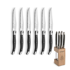 Lou Laguiole - Tradition 6 Steakmessen + Messenblok - Antraciet Lou Laguiole - 6-pc steak knives in wooden block - anthracite Steakmes Lou Laguiole