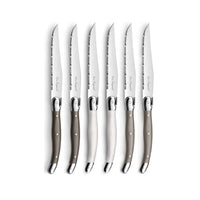 Lou Laguiole - 6-pc steak knives in wooden block- mixed colors (pepper/pearl/taupe) Steakmes Lou Laguiole