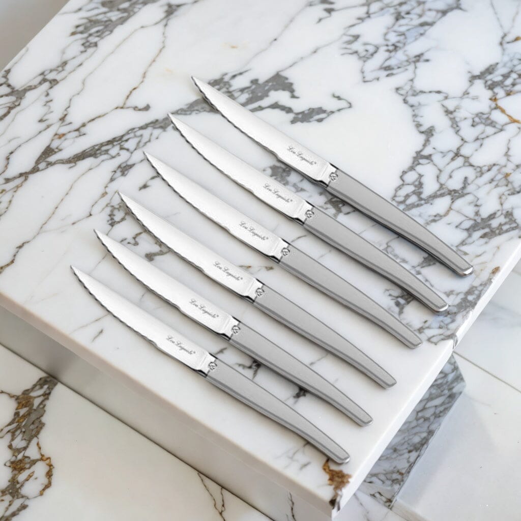 Lou Laguiole - Jet 6 Steakmessen + Messenblok - Satijn Steakmes Lou Laguiole