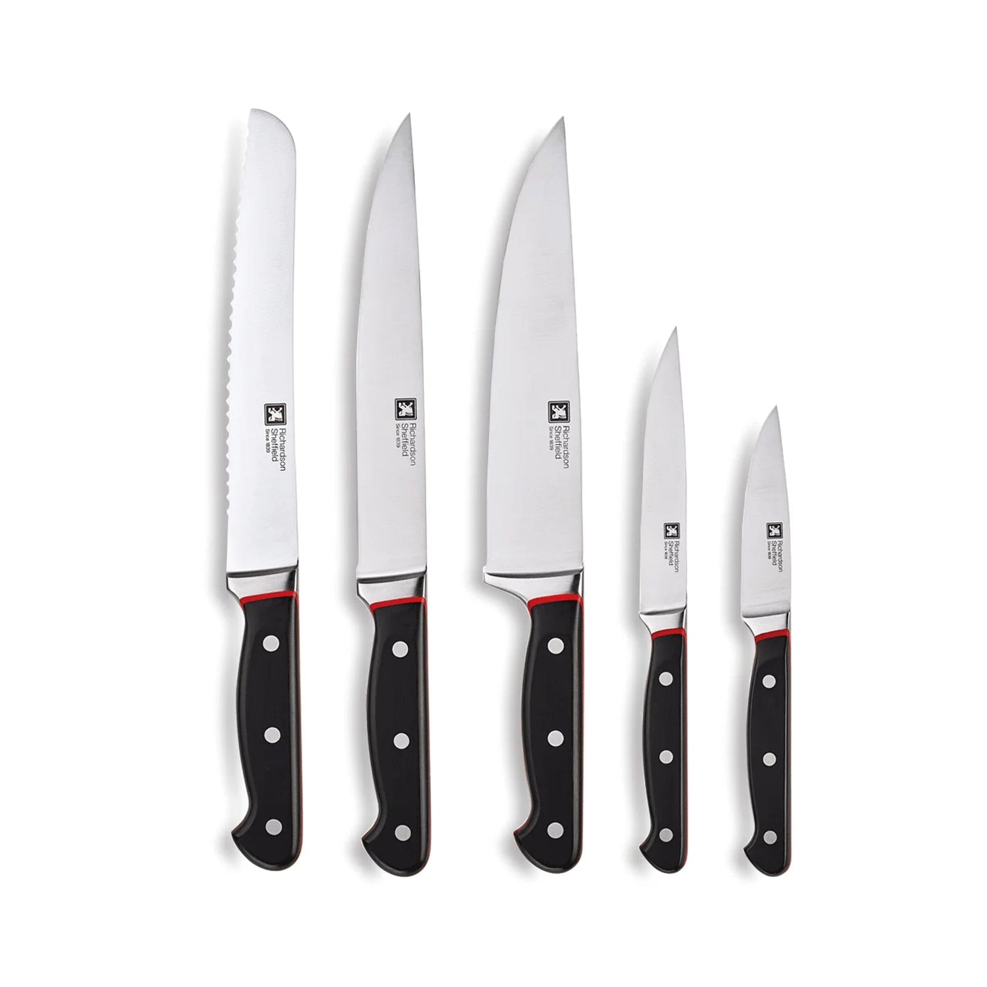 Richardson Cheffield - Velocity 5 pc knife block with sharpener - black Messenset met blok Richardson Sheffield