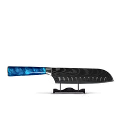 Shinrai Knives - Damascus Print Epoxy Sapphire Santoku mes 18 cm
